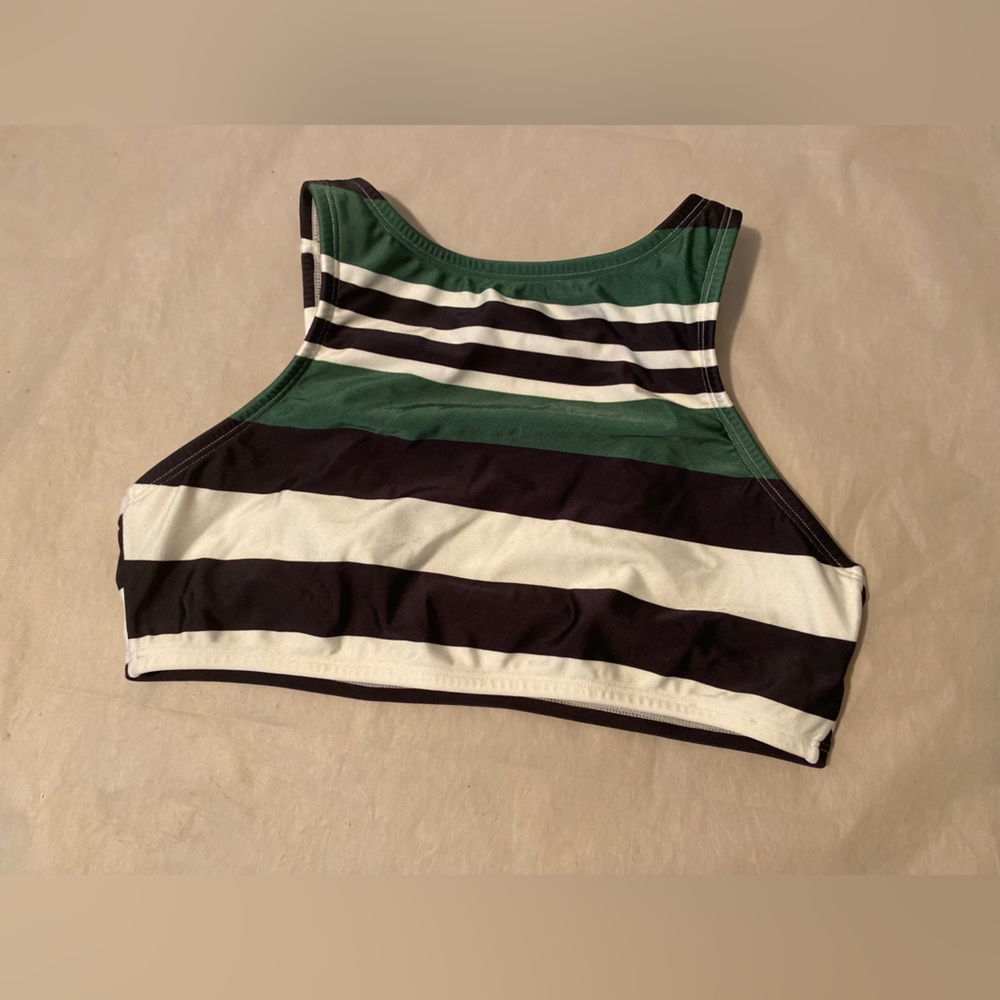 Bikini top black, green and white striped